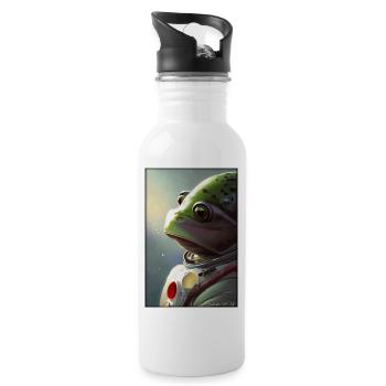 Frog Amphibian Astronaut Future Sci-Fi Technology - Water bottle with straw - white - Right