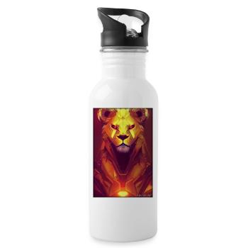 Lion Big Cat Cyber Neon Punk Future Sci-Fi - Water bottle with straw - white - Right