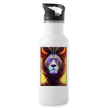 Lion Big Cat Cyber Neon Punk Future Sci-Fi - Water bottle with straw - white - Right