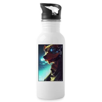 Dog Dog Lovers Cyber Neon Punk Future Sci-Fi - Water bottle with straw - white - Right