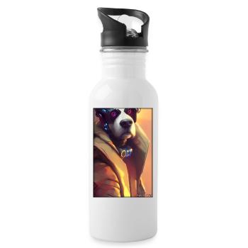 Dog Dog Lovers Cyber Neon Punk Future Sci-Fi - Water bottle with straw - white - Right