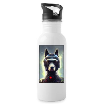 Dog Dog Lovers Cyber Neon Punk Future Sci-Fi - Water bottle with straw - white - Right