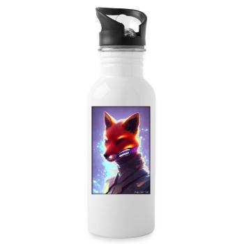 Fox Wildlife Cyber Neon Punk Future Sci-Fi - Water bottle with straw - white - Right
