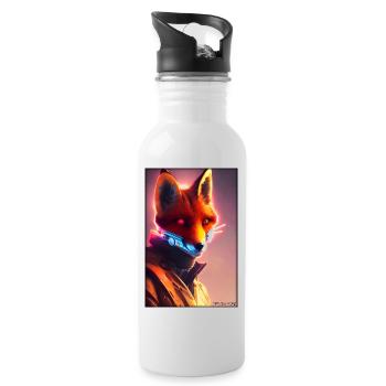 Fox Wildlife Cyber Neon Punk Future Sci-Fi - Water bottle with straw - white - Right