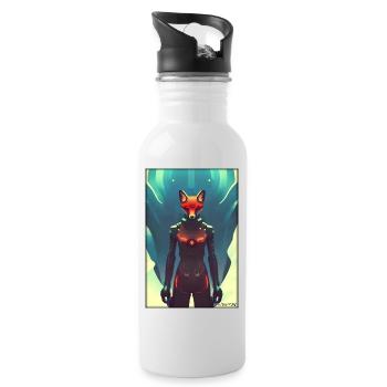 Fox Wildlife Cyber Neon Punk Future Sci-Fi - Water bottle with straw - white - Right