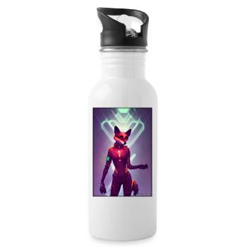 Fox Wildlife Cyber Neon Punk Future Sci-Fi - Water bottle with straw - white - Right