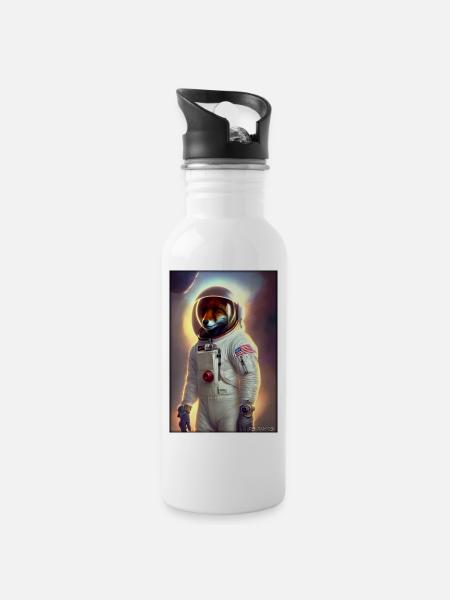 Fox Wildlife Astronaut Future Sci-Fi Technology - Water bottle with straw - white