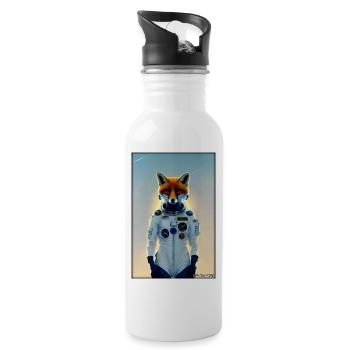 Fuchs Wildtier Astronaut Zukunft Sci-Fi Technik - Trinkflasche mit integriertem Trinkhalm - Weiß - Rechts