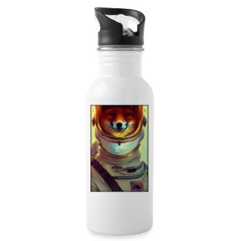 Fuchs Wildtier Astronaut Zukunft Sci-Fi Technik - Trinkflasche mit integriertem Trinkhalm - Weiß - Rechts