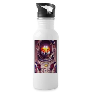 Fuchs Wildtier Astronaut Zukunft Sci-Fi Technik - Trinkflasche mit integriertem Trinkhalm - Weiß - Rechts