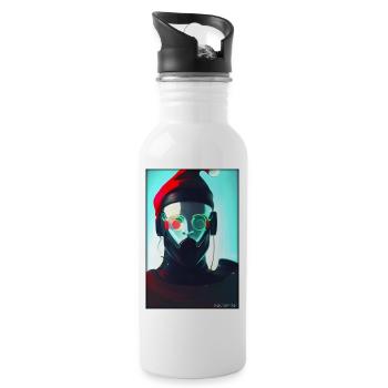 Santa Claus Christmas Future Cyber Neon Punk - Water bottle with straw - white - Right