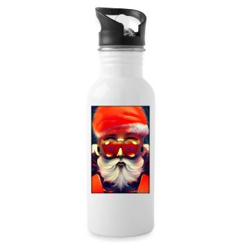 Santa Claus Christmas Future Cyber Neon Punk - Water bottle with straw - white - Right