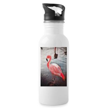 Vintage Flamingo Painting, Birds Lover Gift Ideas - Water bottle with straw - white - Right
