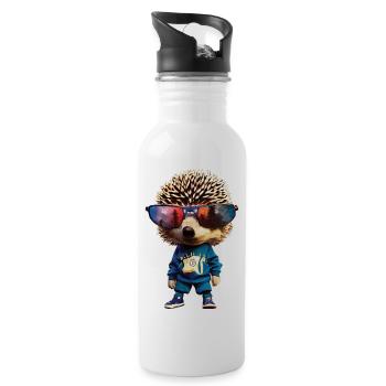 Cool hip-hop hedgehog with sunglasses - Water bottle with straw - white - Right
