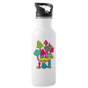Buntes Pilztreiben in Neonfarben - Trinkflasche mit integriertem Trinkhalm - Weiß - Rechts