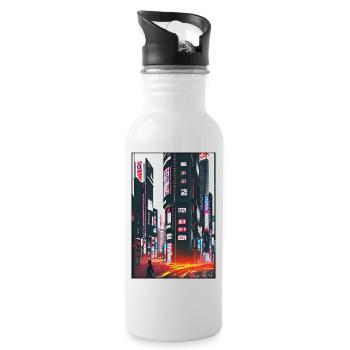 Tokyo City City Cyber Punk Future Sci-Fi Asia - Water bottle with straw - white - Right