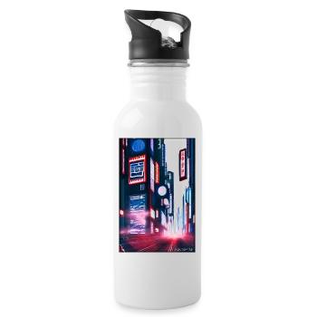 Tokyo City City Cyber Punk Future Sci-Fi Asia - Water bottle with straw - white - Right