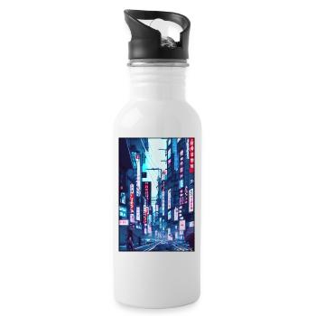 Tokyo City City Cyber Punk Future Sci-Fi Asia - Water bottle with straw - white - Right