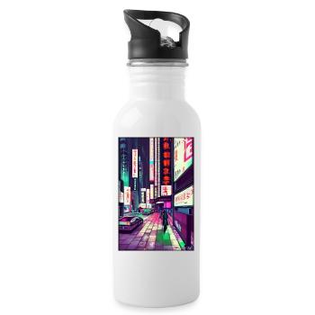 Tokyo City City Cyber Punk Future Sci-Fi Asia - Water bottle with straw - white - Right
