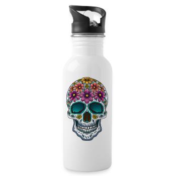 Colorful Mexican Magical Totenkop - Water bottle with straw - white - Right