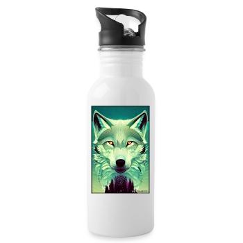 Wolf Tiermotiv Natur Wild Mystisch Wildtier - Trinkflasche mit integriertem Trinkhalm - Weiß - Rechts