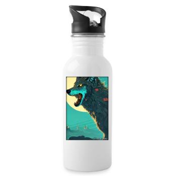 Wolf Tiermotiv Natur Wild Mystisch Wildtier - Trinkflasche mit integriertem Trinkhalm - Weiß - Rechts