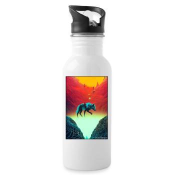 Wolf Tiermotiv Natur Wild Mystisch Wildtier - Trinkflasche mit integriertem Trinkhalm - Weiß - Rechts