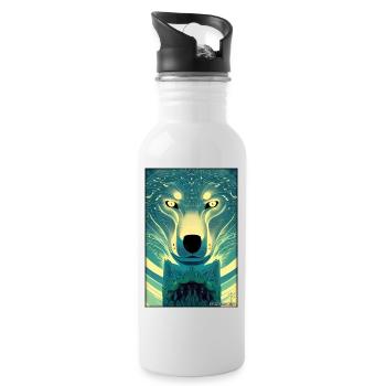 Wolf Tiermotiv Natur Wild Mystisch Wildtier - Trinkflasche mit integriertem Trinkhalm - Weiß - Rechts