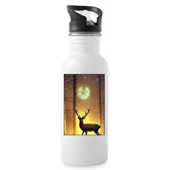 Deer Moon Moonlight Forest Winter Snow Forest Animal - Water bottle with straw - white - Right