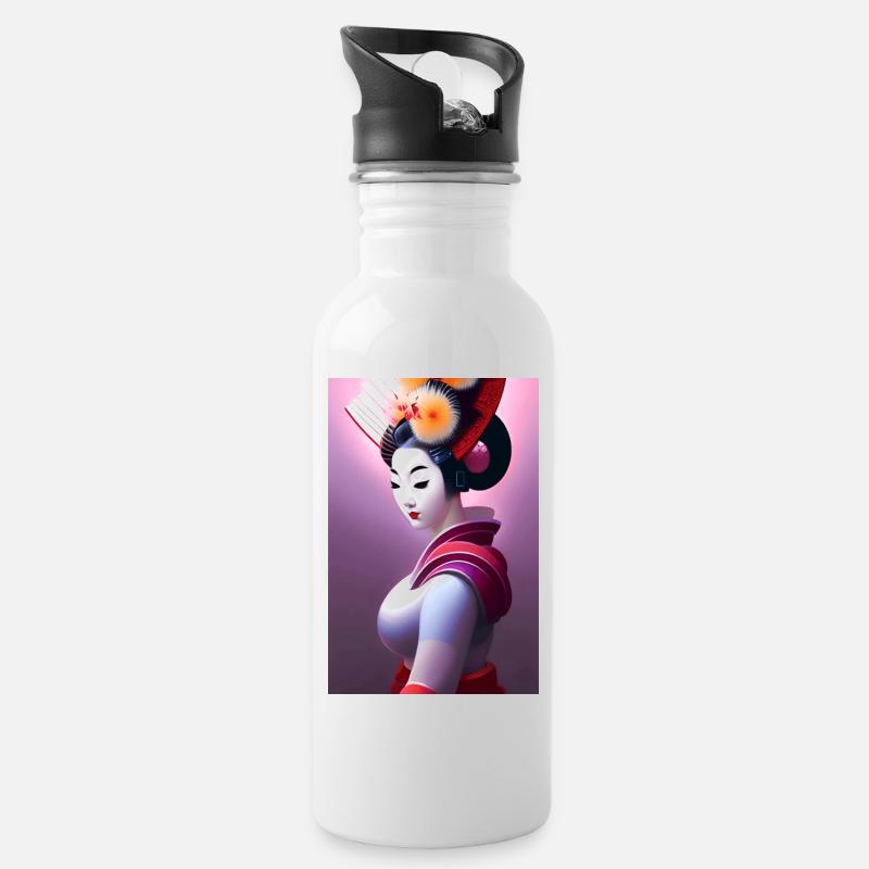 Geisha 9 - Trinkflasche mit integriertem Trinkhalm - Weiß
