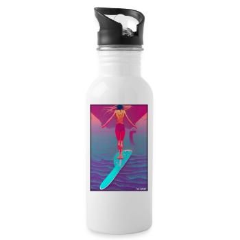 Surfer girl girl woman surfboard waves sea - Water bottle with straw - white - Right