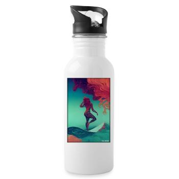 Surfer girl girl woman surfboard waves sea - Water bottle with straw - white - Right