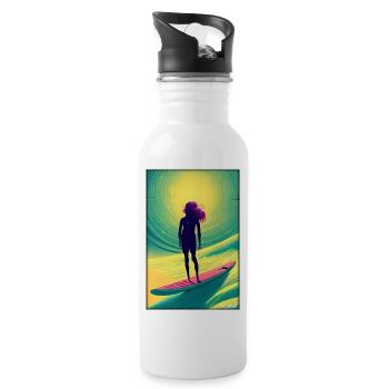 Surfer girl girl woman surfboard waves sea - Water bottle with straw - white - Right