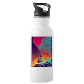 Surfer girl girl woman surfboard waves sea - Water bottle with straw - white - Right