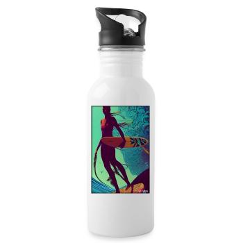 Surfer girl girl woman surfboard waves sea - Water bottle with straw - white - Right