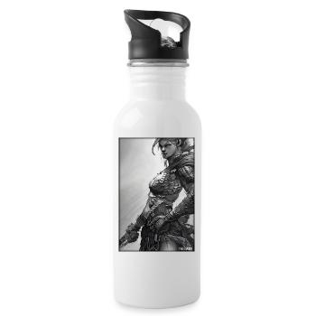 Guerrier Femme Épée Vintage Noir Blanc - Gourde avec paille intégrée - blanc - Droite