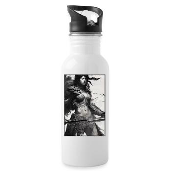 Guerrier Femme Épée Vintage Noir Blanc - Gourde avec paille intégrée - blanc - Droite