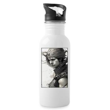 Guerrier Femme Épée Vintage Noir Blanc - Gourde avec paille intégrée - blanc - Droite