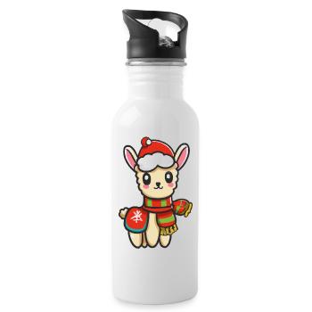 Baby Alpaca Santa Claus Christmas Gift - Water bottle with straw - white - Right