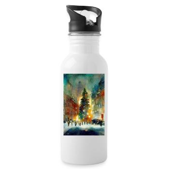 Aquarelle Ville de Noël - Gourde avec paille intégrée - blanc - Droite