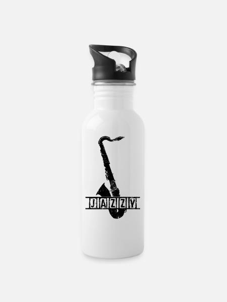 Jazz Saxophone Retro - Trinkflasche mit integriertem Trinkhalm - Weiß