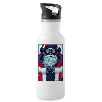 Santa Claus Christmas Future Cyber Neon Punk - Water bottle with straw - white - Right