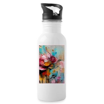 Foral Abstract Rose Blooms Abstrakt - Trinkflasche mit integriertem Trinkhalm - Weiß - Rechts