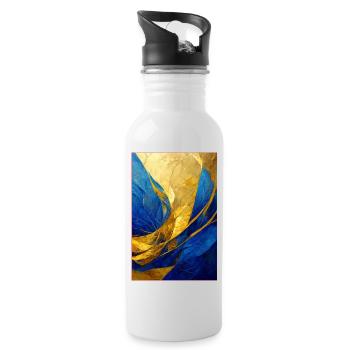 Abstract Painting in Blue and Gold - Trinkflasche mit integriertem Trinkhalm - Weiß - Rechts