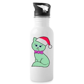 Chat Noël - Gourde avec paille intégrée - blanc - Droite