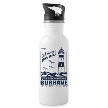 Burhave, Urlaub Nordsee Camping Leuchtturm Strand - Trinkflasche mit integriertem Trinkhalm - Weiß - Rechts