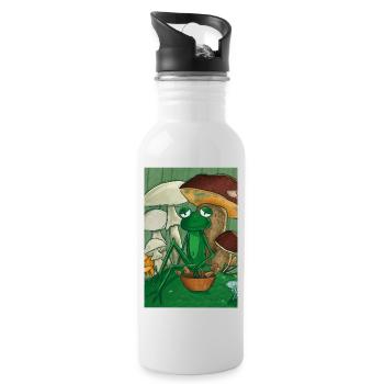Frog picking mushrooms - Water bottle with straw - white - Right