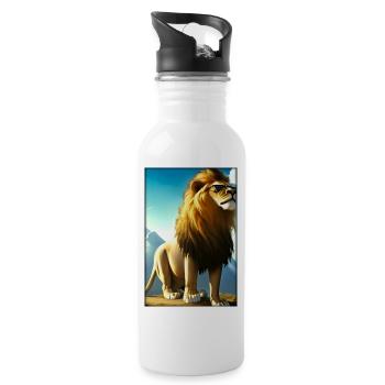 Lion Sunglasses Big Cat Wild Animal Lion's Head - Water bottle with straw - white - Right