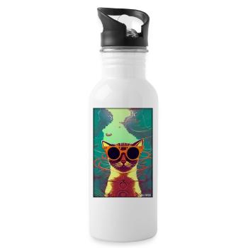 Katze Kater Sonnenbrille Tierwelt Tiere Haustier - Trinkflasche mit integriertem Trinkhalm - Weiß - Rechts
