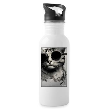 Katze Kater Sonnenbrille Tierwelt Tiere Haustier - Trinkflasche mit integriertem Trinkhalm - Weiß - Rechts